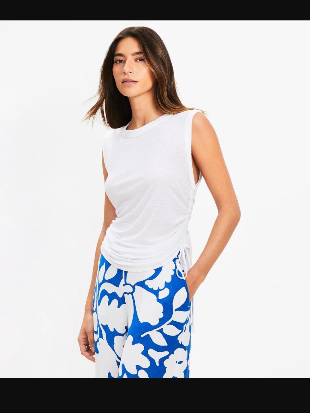 Ann Taylor Loft white Side Tie Linen Blend Tank Top size medium brand new
